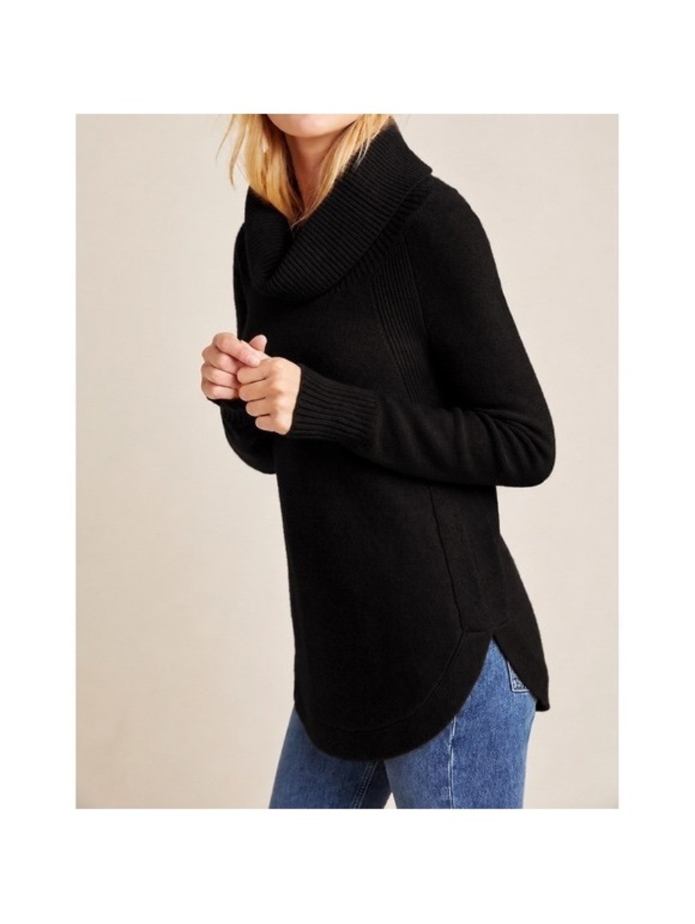 Anthropologie Georgia Black Cowl Neck Tunic Sweater Size Small
